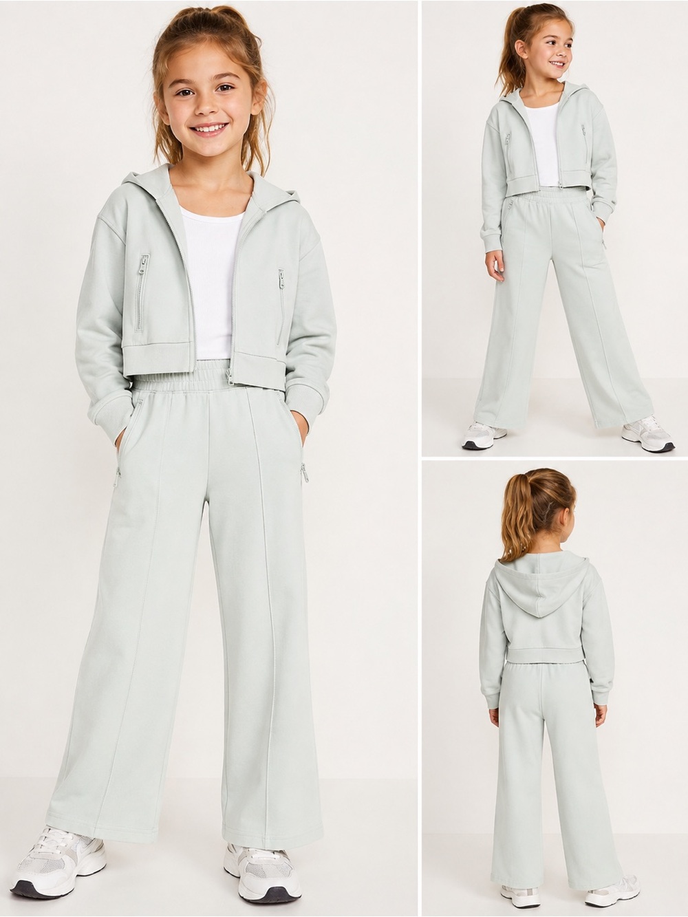 Old Navy Girls Dynamic Fleece Seafoam 2 Piece Set Size 8 (Med) Wide Leg Hoodie